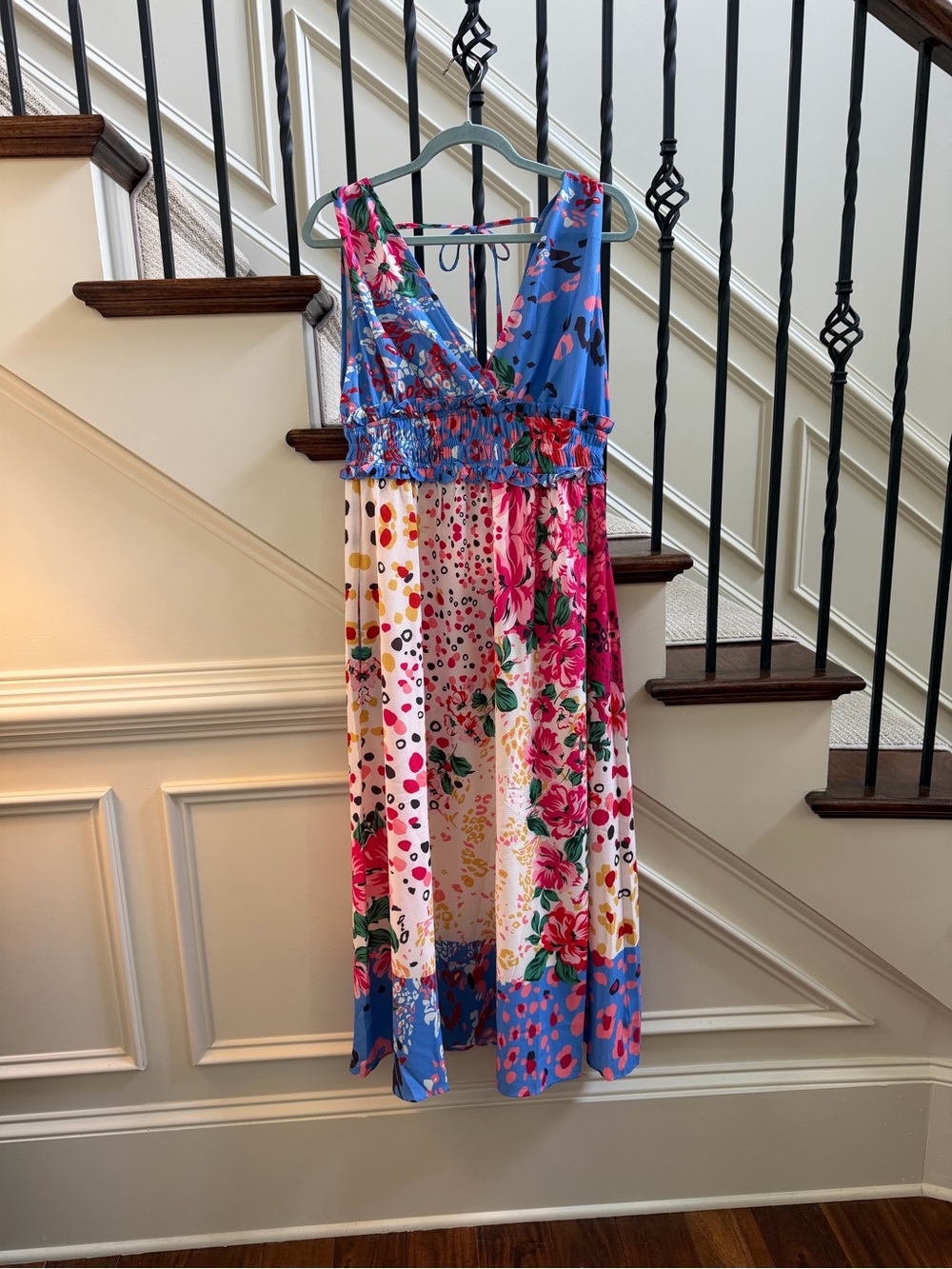 NWT Umgee Blue and Pink Floral Patchwork Maxi Dress LARGE